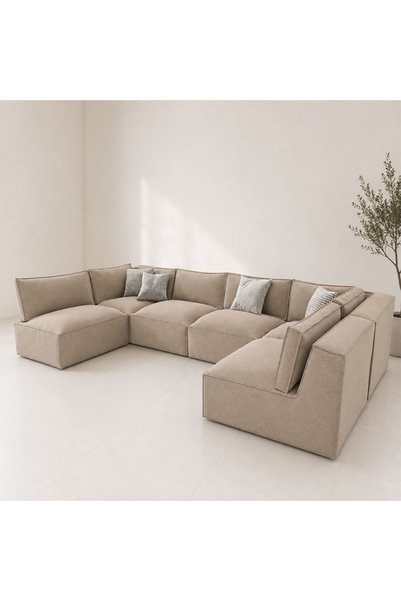 homejoyz أريكة زاوية مريحة على شكل حرف L - بيج - 340×217×100×80 سم
