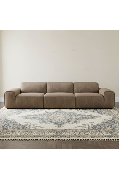 homejoyz Velvet and Swedish Wood Sofa - Brown - 310 x 95 x 75 cm