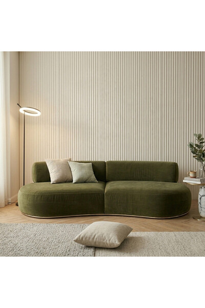 homejoyz كنب مخمل وخشب سويدي - زيتي - إينيسا - 250x75x85 سم
