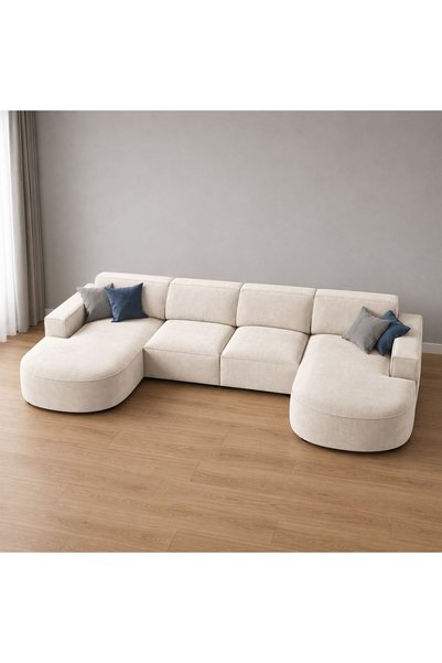 homejoyz | Urban Classic U-Shape Velvet Sofa - 350x170x170x85x85 cm - Beige