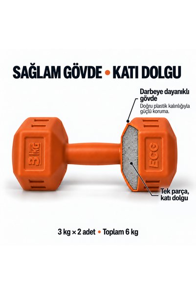 ECG Spor 3 Kg Turuncu Dambıl Seti 3 Kg X 2 Adet Toplam 6 Kg Ağırlık Seti