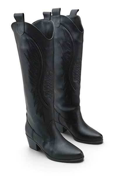 MODAADAM Women's Umke Cowboy Boots - Black-Leather