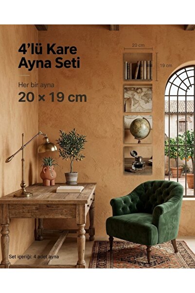 MAFRA Kare Boy Aynası 4 Parçalı 20x19 Cm, Boy Aynası, Parça Ayna, Gümüş Ayna,...