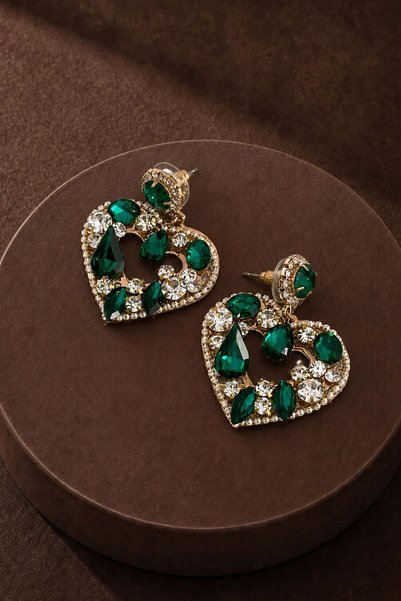New Obsessions Green Stoned Heart Dangle Evening Dress Earrings