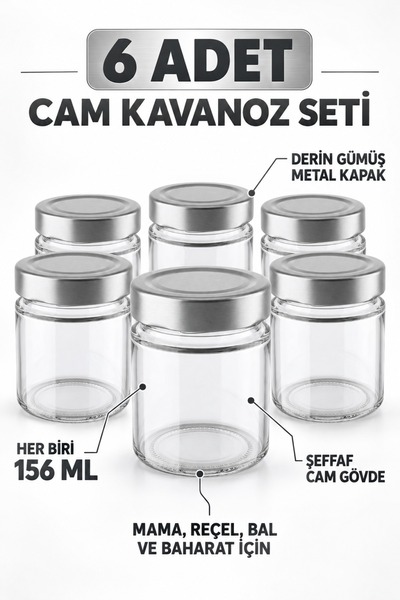 Milea 6 Adet Gümüş Metal Derin Kapaklı Şeffaf Cam Bebek Mama Kabı Mumluk Reçe...