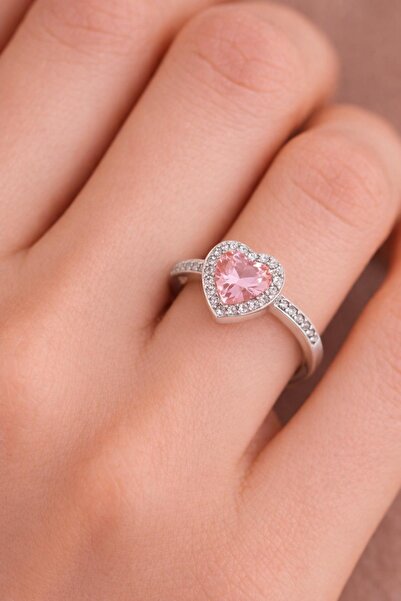 New Obsessions Stainless Steel Silver Color Pink Stone My Love Heart Ring