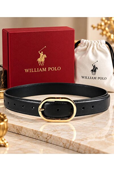 WİLLİAMPOLO Asya Genuine Leather Gold Buckle Black Women's Belt