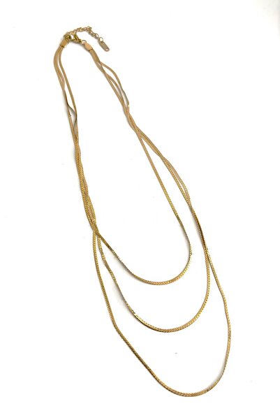 New Obsessions Stainless Steel Gold 3 Rows Italian Chain Women's Necklace