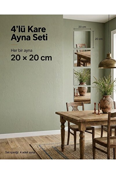 MAFRA Kare Boy Aynası 4 Parçalı 20x20 Cm, Boy Aynası, Parça Ayna, Gümüş Ayna,...