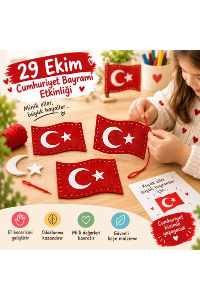 KESKİN NAKIŞ Türk Bayrağı Keçe Eğitiçi Dikiş Seti İkili