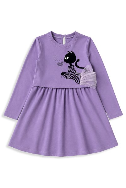 Denokids Girl's Dress with Cat Print and Tulle Detail – Long Sleeve Ruffle Dress (Ages 4-9)