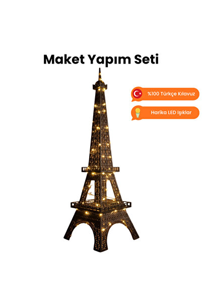 minyaturia Eyfel Kulesi Maket Yapım Seti 64 cm, Kendin Yap LED Işıklı Ahşap M...