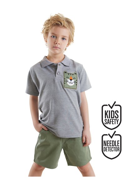 Denokids Tiger Boys Summer Polo Neck T-Shirt Gabardine Shorts Set