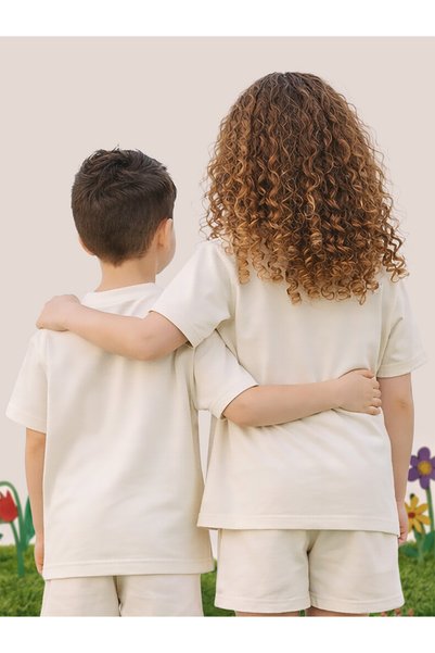 MSHB&G Cream Crew Neck Oversize T-Shirt Kids Unisex 100% Cotton
