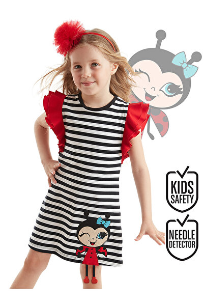 Denokids Uğurlu Girl's Striped Ruffled Summer Combed Cotton Dress