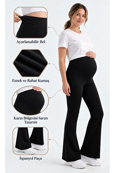 Newness Fashion Forwoard Kadın Siyah Ayarlanabilir Yüksek Bel İspanyol Paça H...