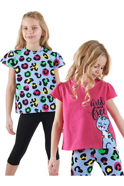 Denokids Devojčin crni leopard, pakovanje od 2 komada T-shirt