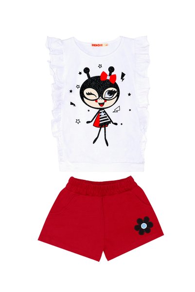 Denokids Bug Love Ruffle Girl's Summer T-Shirt Shorts Set