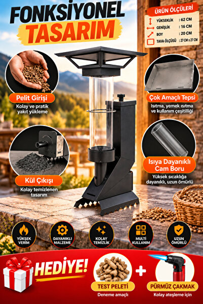 Realx Portatif Mini Cam Pelet Soba Kamp,Balkon,Teras Tipi Yüksek Kalite -  Pü...
