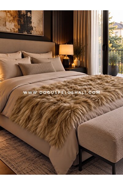 Doğuş Peluş Halı Soft Textured Camel Plush Bed End Runner