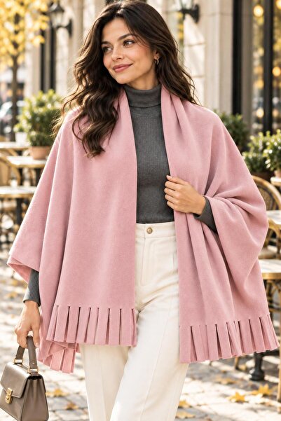 Wearflawless Women's Polar Fabric Pink Shawl, Scarf, Tasseled Winter Warm Sho...
