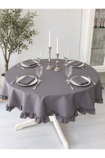 Decamor home Aura Ruffled Round Tablecloth Smoked