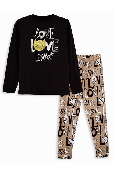 Denokids Love Kız Çocuk T-shirt Tayt Takım