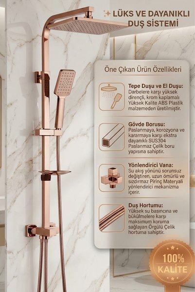 banyonatural Rose Gold Robot Duş Seti 1. Kalite Rose Toro Yağmurlama Tepe Duş...