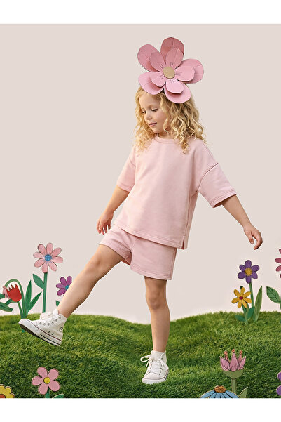 MSHB&G Ροζ Oversize T-shirt και Σορτς Σετ για Κορίτσια 100% Βαμβάκι