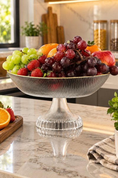 ANGDESİGN Damla Oval Gondol Edge Gold Gilded 23X18Cm Kitchen Tableware Presentation Table Glass Fruit Bowl Glass Fruit Plate Decorative Presentation Plate Footed Presentation Plate Living Room Kitchen Tabletop Oval Footed Fruit Bowl
