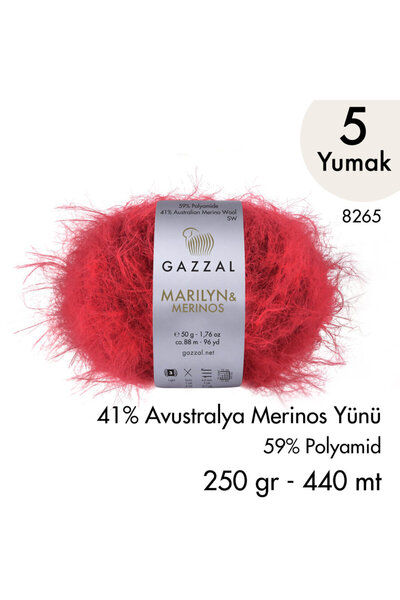 Gazzal Νήμα Πλεξίματος στο Χέρι Marilyn & Merinos 8265, 5 κουβάρια, 250 γρ.