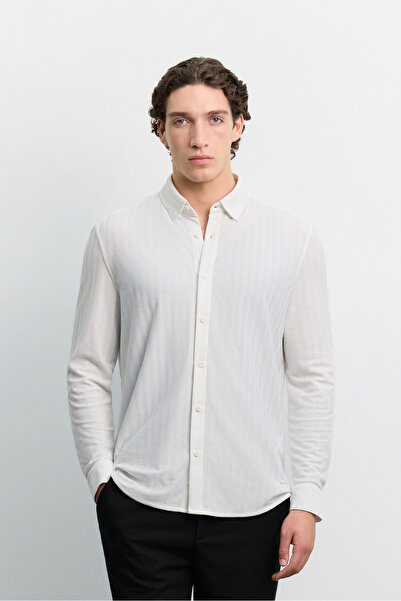 Avva Men's White Bottomed Britli Easy-Iron Viscose Blend Long Sleeve Comfort ...
