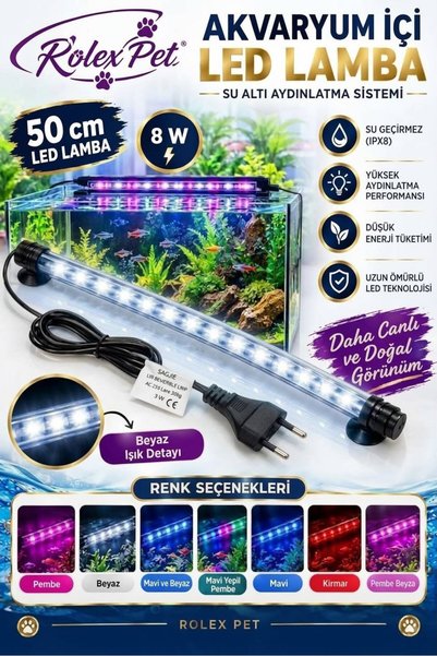 Genel Markalar AKVARYUM Su İçi Led Lamba 50 cm 8W (BEYAZ)