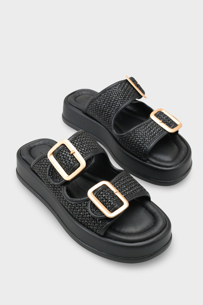 Capone Outfitters Marge Wedge Heeled Double Banded Buckle Women's Slippers