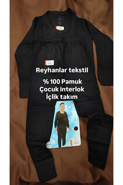 Ceylanoğlu % 100 Pamuklu Penye İnterlok Çocuk Kışlık Termal İçlik Takım Siyah