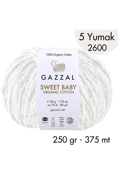 Gazzal Sweet Baby Organic Cotton 2600 - 5 Yumak 250 Gr