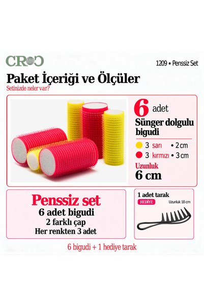 Croc 1209 Karma 6lı Bigudi Cırtlı Saç Bigudisi