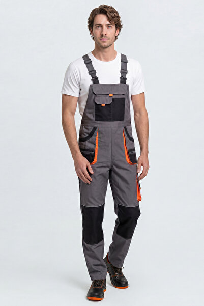 CERVA Men's Grey-Black Carl Be Gardener Overalls with Functional Pockets, Adjustable Shoulder Straps and Knee Pockets