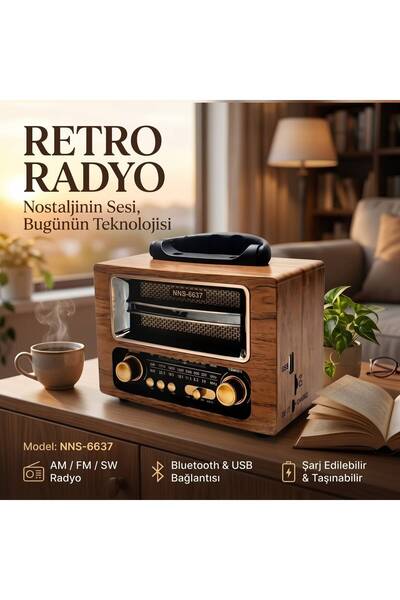 Premio Ns-6637bt Ahşap Retro Radyo FM/AM ile, Taşınabilir Çok Fonksiyonlu Blu...