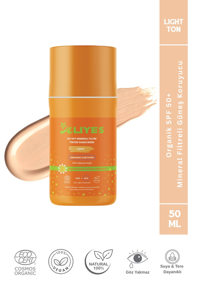 A Aliye's Organik 50 SPF Mineral Filtreli Renkli Güneş Koruyucu Krem Light Ec...
