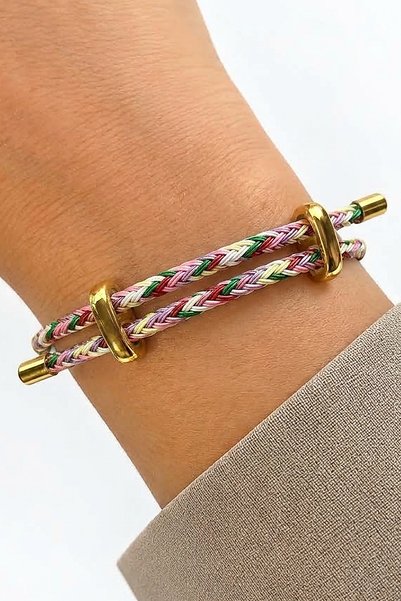Leo'Stone Detailed Adjustable Knitted Rope Women's Steel Bracelet, Does Not Tarnish, Does Not Lose Color