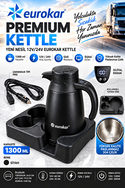 EUROKAR New Generation 12V/24V Kettle In-Car Auto Water Heater-Thermos