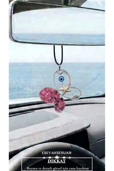 Esey Dizayn Nazar Boncuğu Pembe Taşlı Kelebek Araba Dikiz Ayna Süsü - Epoksi