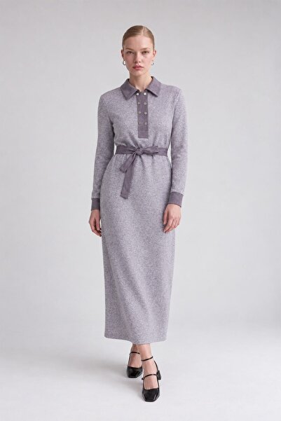 Levidor Gray Self Glittered Cashmere Dress