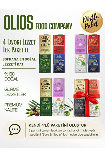 olios food company 4' lü set çeşnili soğuk sıkım zeytinyağı