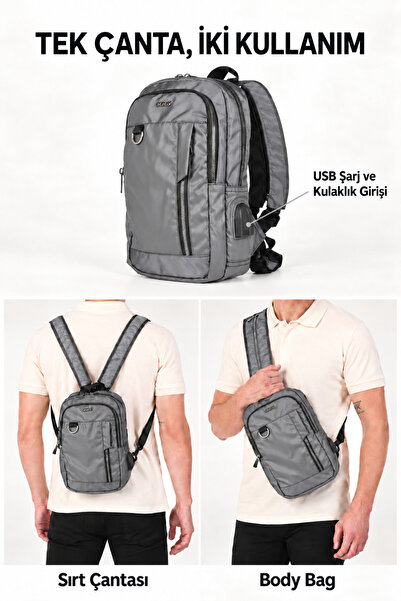 ÇÇS 31332 Backpack and Chest Strap Bag Gray