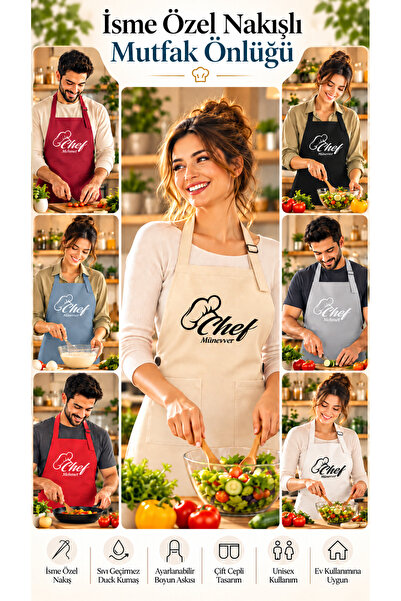 Artex Kişiye ve İsme Özel Mutfak Önlüğü İsim Nakışlı Mutfak Kafe Chef Barista...