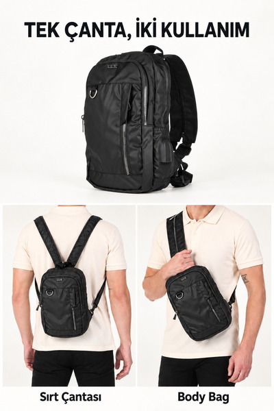 ÇÇS 31332 Backpack and Chest Strap Bag Black