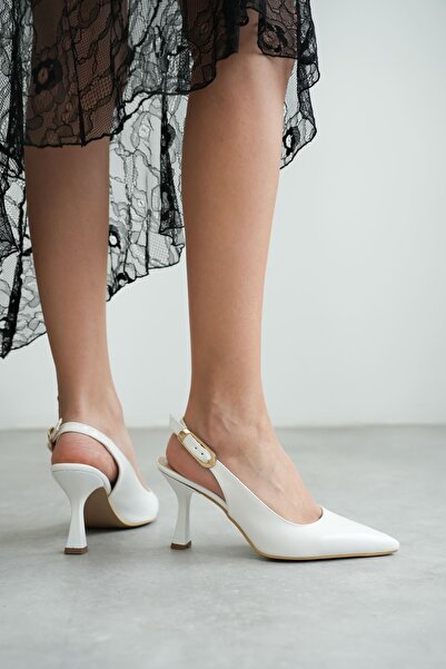 MODAADAM Women's Ovis Pointed Heel Shoes - White-Patent