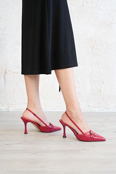 MODAADAM Women's Wille Thin Heeled Shoes - Red-Patent Leather